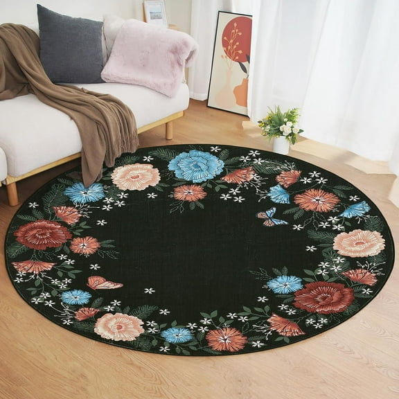 Danolapsi Area Rugs for Living Room,Non Slip Washable Rug Soft Floral Irregular Floor Cover Indoor Low Pile Scalloped Area Rug Foldable Thin Rugs for Bedroom Dining Room Nursery Home Office