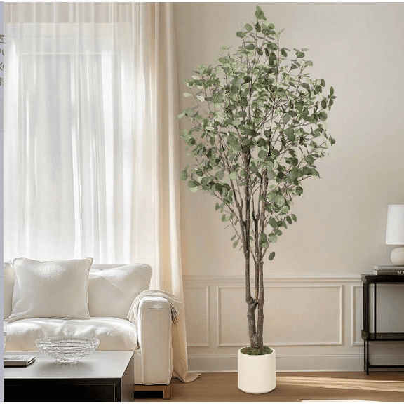 Danolapsi Artificial Eucalyptus Tree,5ft Realistic Artificial Eucalyptus Tree with White Planter, Large Faux Floor Plant with Lights, Ideal for Home Office & Living Room Decor