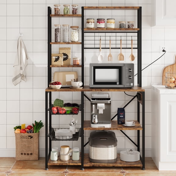 Danolapsi 7-Tier Large Storage Space Backer's Rack, MDF Board, Rustic Brown, 48.4 lb