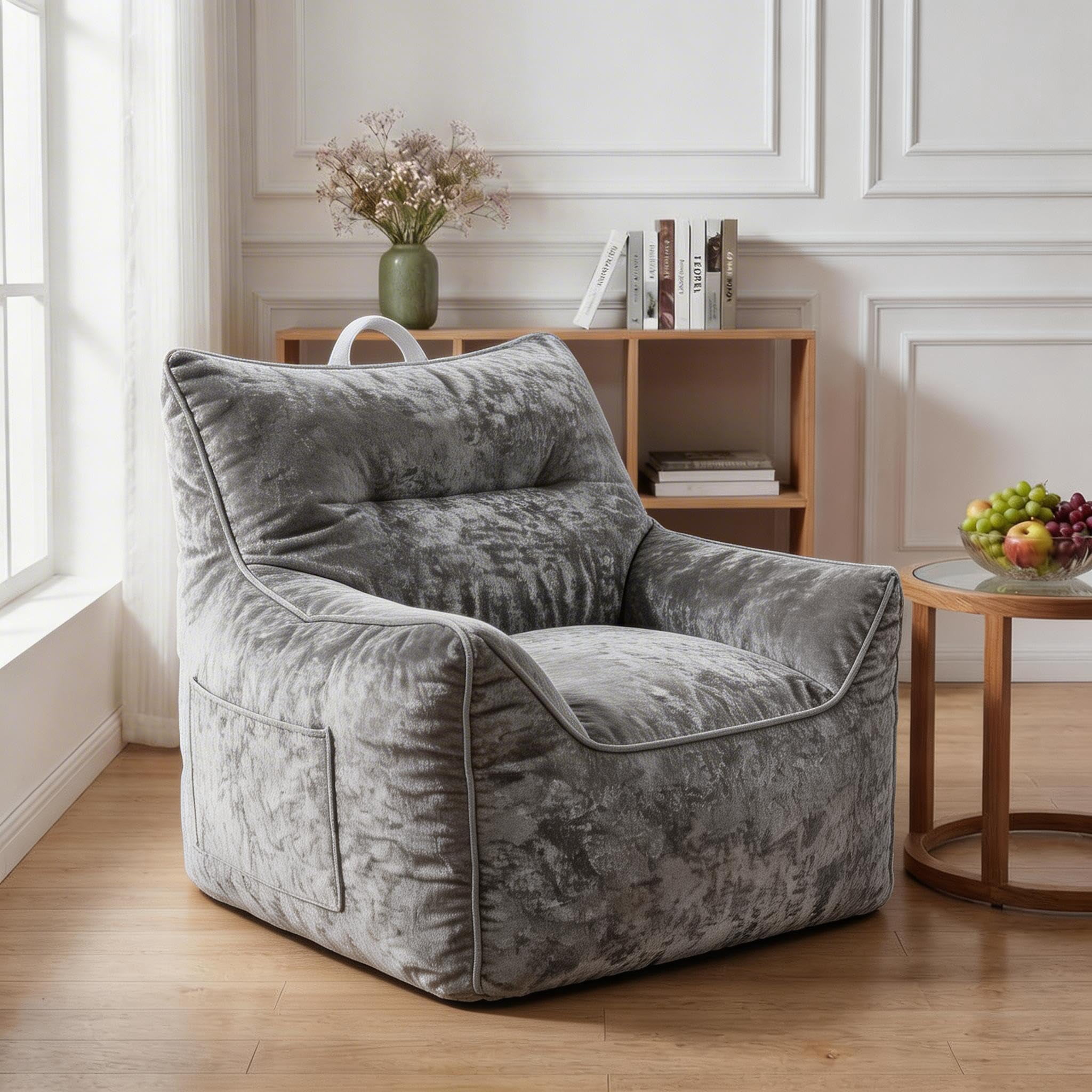Danolapsi Bean Bag Chair, Comfy Bean Bag Sofa with Back Support, Soft Chenille Lazy Chair for Adults, Shredded Foam Couch Single Lounges for Apartments, Living Rooms, Bedrooms, Games, Reading