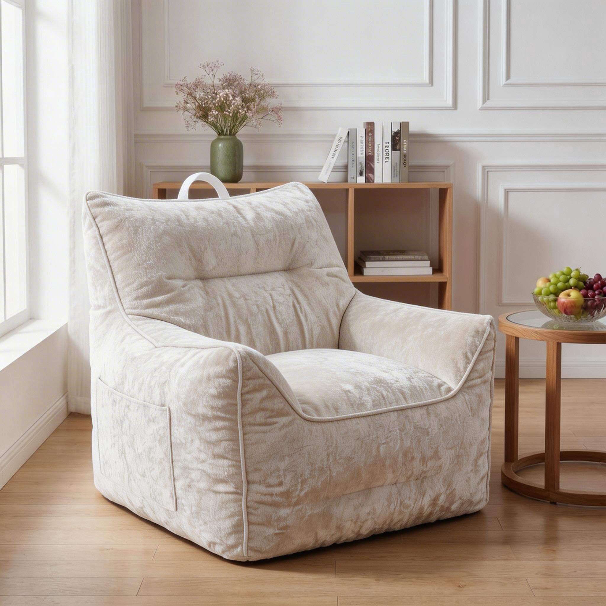 Danolapsi Bean Bag Chair, Comfy Bean Bag Sofa with Back Support, Soft Chenille Lazy Chair for Adults, Shredded Foam Couch Single Lounges for Apartments, Living Rooms, Bedrooms, Games, Reading