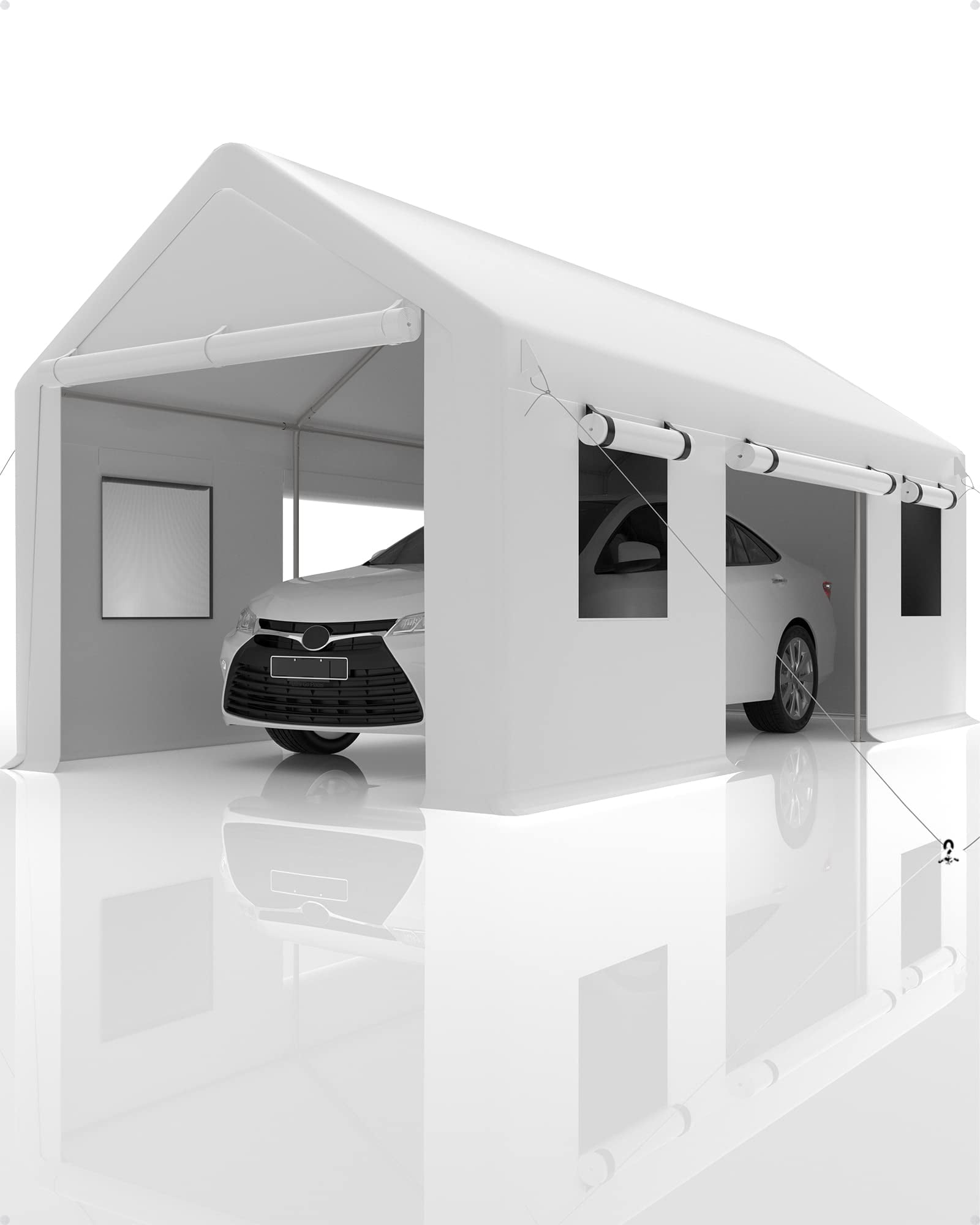 Danolapsi Carport 10'x20' Portable Garage,Reinforced Steel Poles, Heavy Duty Carport Canopy,4 Roll-up Doors & 4 Mesh Windows,for Pickup,Boat,and Equipment(ship in 2 boxes)