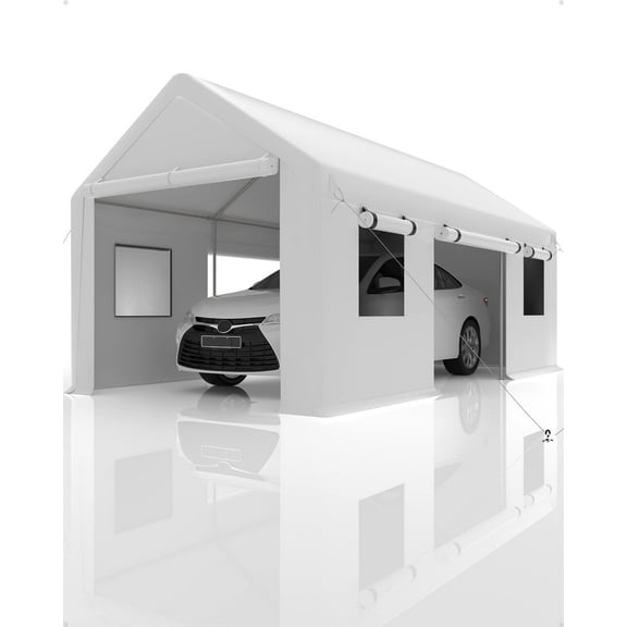 Danolapsi Carport 10'x20' Portable Garage,Reinforced Steel Poles, Heavy Duty Carport Canopy,4 Roll-up Doors & 4 Mesh Windows,for Pickup,Boat,and Equipment(ship in 2 boxes)