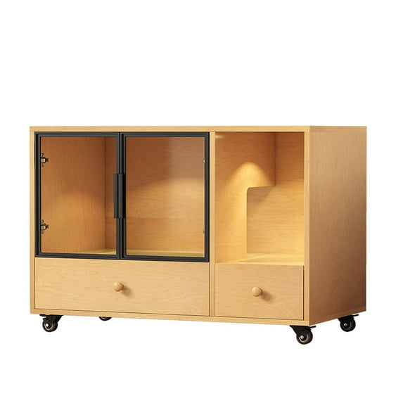 Danolapsi Cat Litter Box Enclosure, Hidden Litter Box Furniture with Glass Door, Drawer, Indoor Cat House