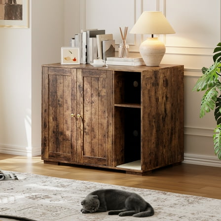 Danolapsi Cat Litter Enclosure, for Placing Litter 3/4,XL Cat Enclosure Furniture with Power Outlet, Mat and Dog-Proof Shelf, Fits Most Self-Cleaning Litter boxes