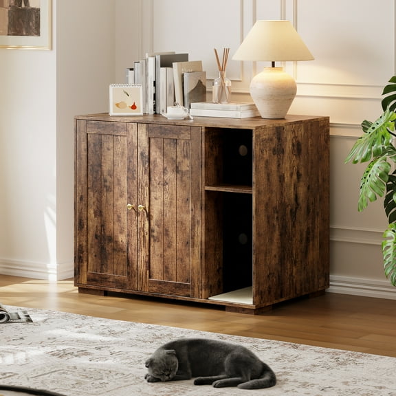 Danolapsi Cat Litter Enclosure, for Placing Litter 3/4,XL Cat Enclosure Furniture with Power Outlet, Mat and Dog-Proof Shelf, Fits Most Self-Cleaning Litter boxes