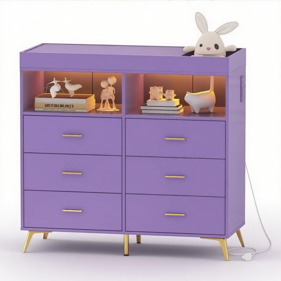 Danolapsi Changing Table Dresser with Drawers,Baby Dresser with Changing Table Top,Power Outlet,LED Light & Metal Feet,Diaper Changing Station Nursery Organizer for Infants Newborn（ship in 2 boxes）