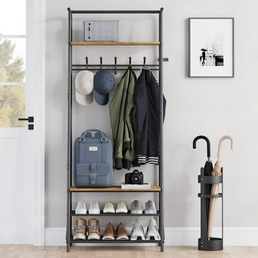 Danolapsi Coat Rack Shoe Bench,Multipurpose Hallway Organizer,Entrance Hall Tree with 5/10 Hooks and Storage Space for Bedroom,Hallway,Office,Black