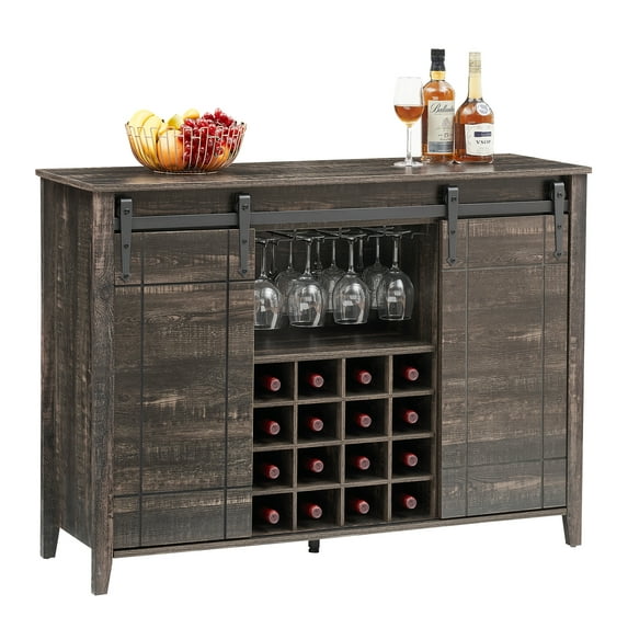 Danolapsi Coffee Bar Cabinet Wine Bar Buffet Cabinet With 16 Bottle Wine Rack Sliding Barn Door Wine Storage Shelves Sideboard Liquor Coffee Bar Cupboard For Kitchen Dining Room,47’’