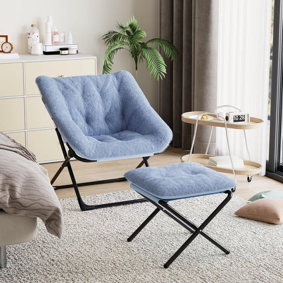 Danolapsi Comfy Chair, Oversized Faux Fur Foldable Lounge Chair for Adults, X-Large Saucer Chair with Sturdy Metal Frame, Plush Accent Chair for Bedroom, Living Room, Dorm