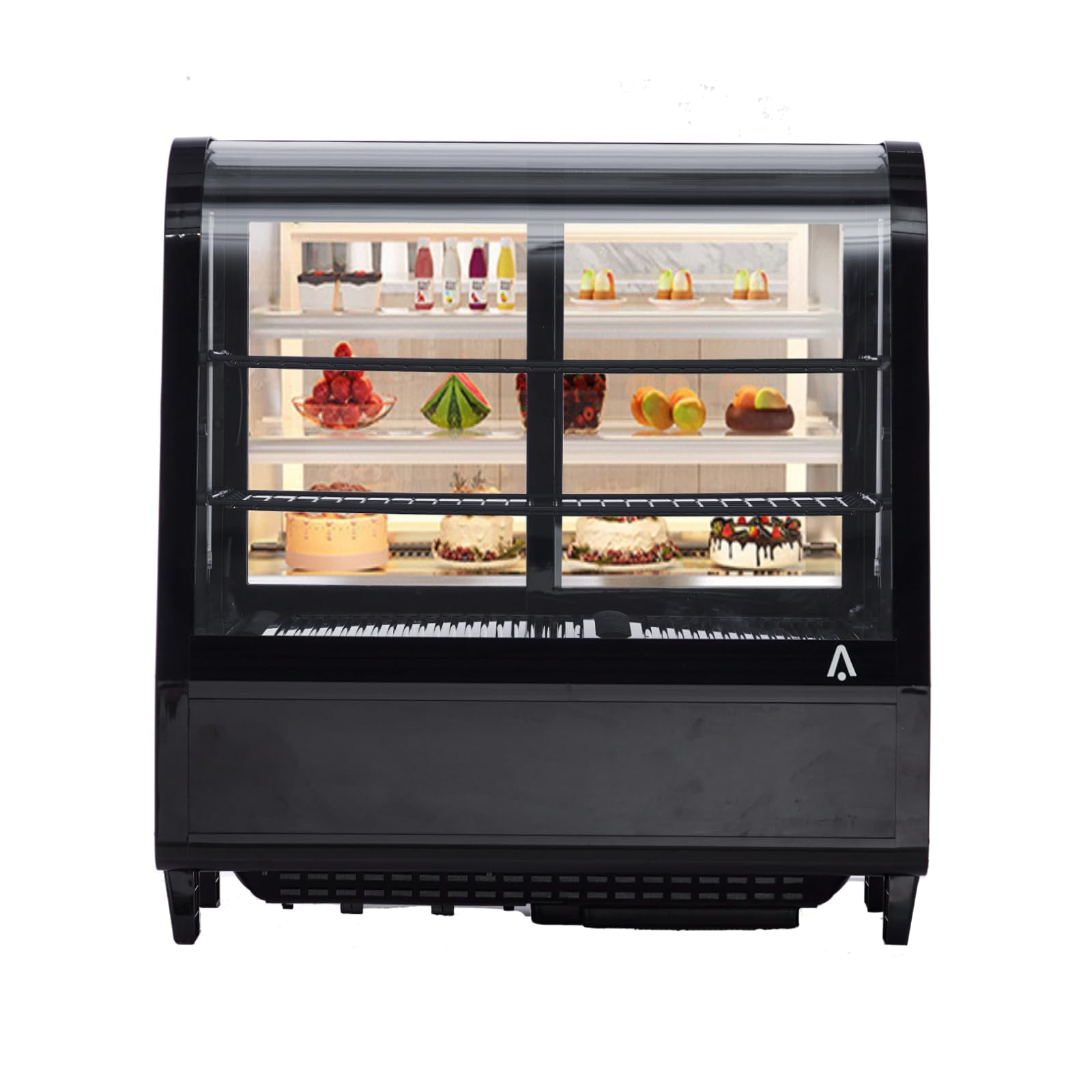Danolapsi Commercial Cake Display Refrigerator, 3.6 Cu.Ft./100L Single-Door Merchandiser with Interior LED Lighting, Double-Layered Glass, Countertop/Floor Refrigerator, 110v