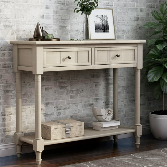 Danolapsi Console Tables, Farmhouse Entryway Table with 2 Drawers, Bottom Shelf, Solid Wood Frame and Legs Sofa Console Table Cabinet for Living Room, Entrance, Hallway
