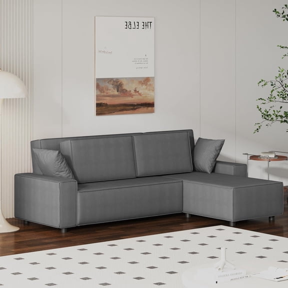 Danolapsi Corduroy Stripe 96 inch Large Couch, Modern L Shaped Oversized Sectional Sofa with Deep Seat, Comfy Modular Couch for Living Room, Apartment, Studio, Corduroy(ship in 3 boxes)