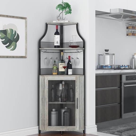 Danolapsi Industrial Wine Bar Cabinet with Glass Holder, Gray
