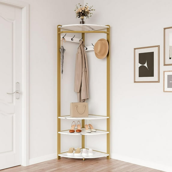 Danolapsi Corner Hall Tree With Shoe Bench Entryway, Corner Coat Rack With 6 Double Hooks, Corner Clothes Rack With Corner Tree With Shoe Bench Shelf for Entryway, Hallway