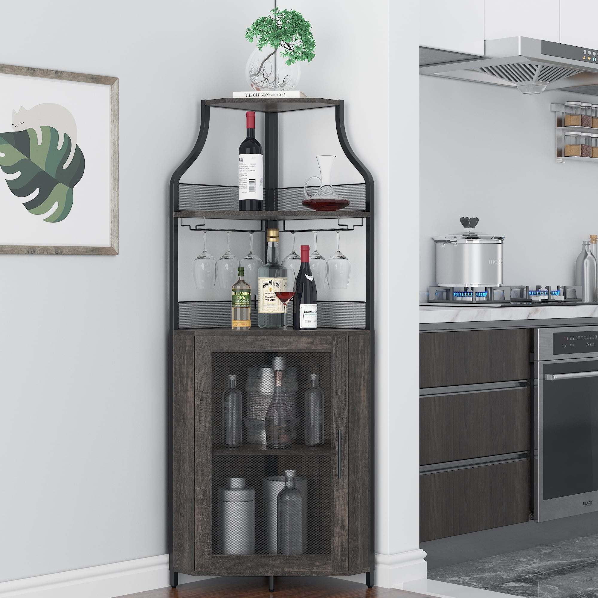 Danolapsi Corner Wine Bar Rack Cabinet with Detachable Wine Rack,Bar ...