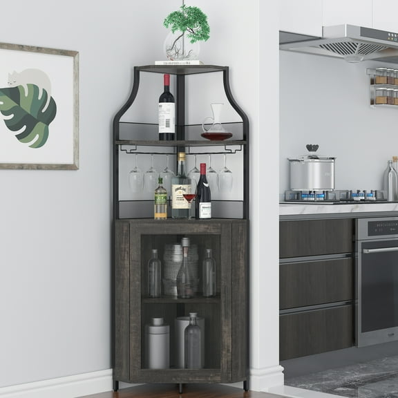 Danolapsi Corner Wine Bar Rack Cabinet with Detachable Wine Rack,Bar Cabinet with Glass Holder,Wine Cabinets with Mesh Door Small Sideboard and Buffet Cabinet for Dining Room,Living Room,Kitchen