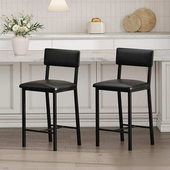 Danolapsi Counter Height Bar Stools Set of 2,Counter Stools with Back and Thickened Metal Legs,Upholstered PU Leather Counter Height Barstools with Footrest,Comfortable Modern Chairs for Kitchen