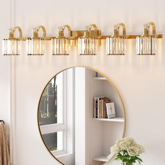 Danolapsi Crystal Gold Bathroom Vanity Light 3 Light Modern Bathroom Vanity Light Fixtures Over Mirror Modern Crystal Vanity Lighting