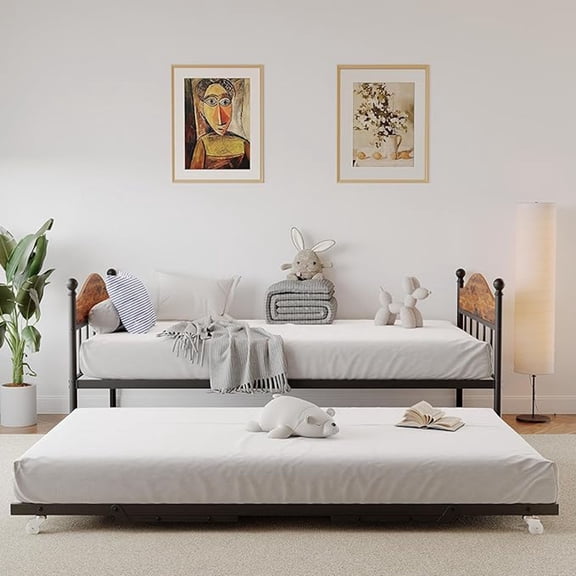 Danolapsi Day Bed, Metal Daybed Frame with Trundle, Foldable BedTwin Size Heavy Duty Steel Slats Support Platform Furniture