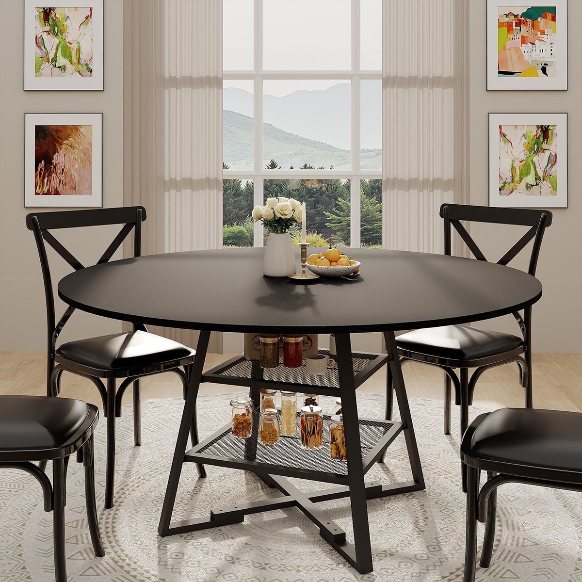 Danolapsi Dining Room Round Table Set for 4-6, Circle Kitchen Dining ...
