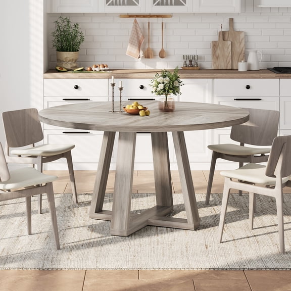 Danolapsi Dining Table for 4-6 People, 47 Inch Round Dining Table, Kitchen Table with Sturdy Cross-Shaped Base & Adjustable Foot Pads for Dining Room, Kitchen, Living Room(Table Only)