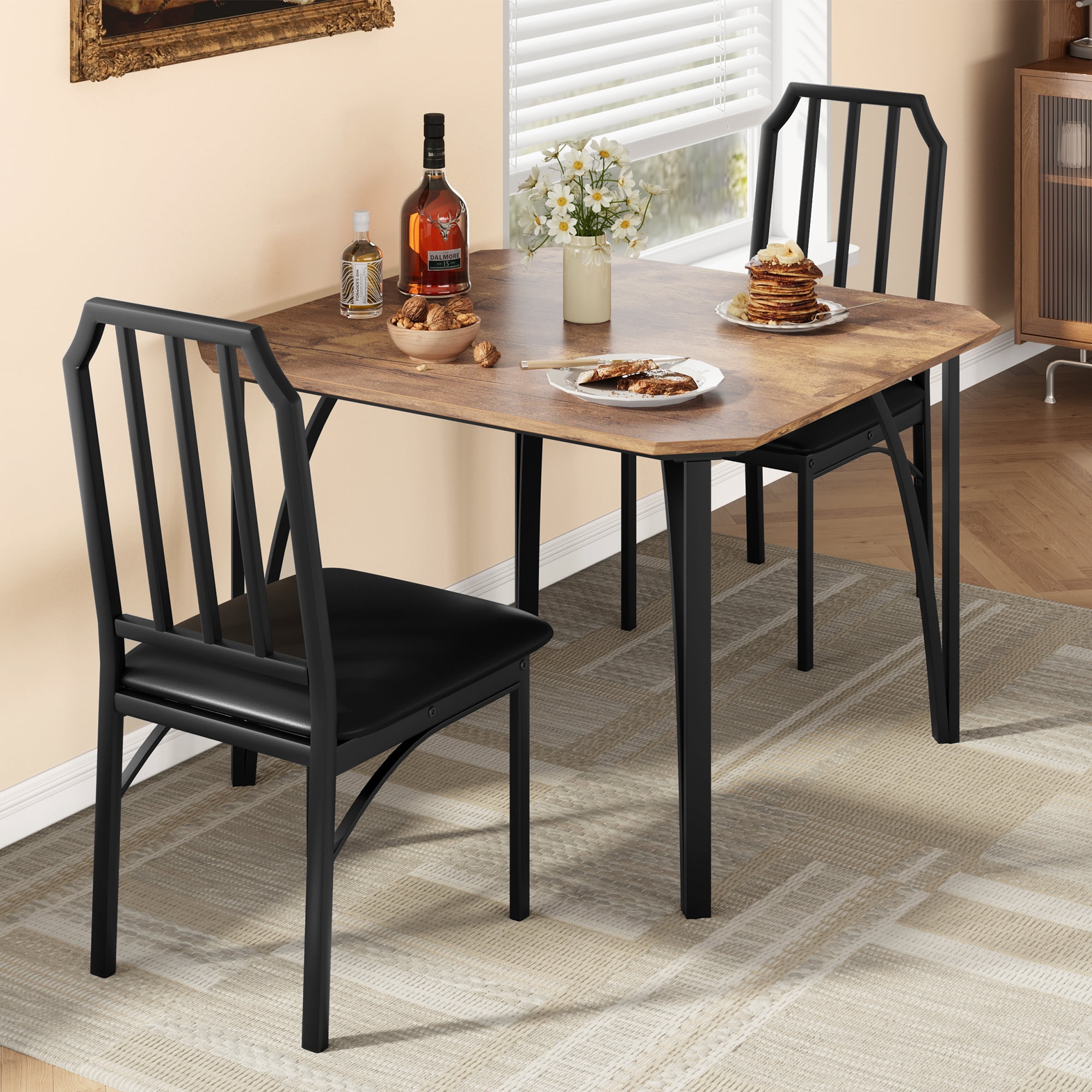 Danolapsi Dining Table Set for 2 Kitchen Table and Chairs for 2 with Padded Seats 3 Piece Dining Room Table Set with Angular Design for Small Space