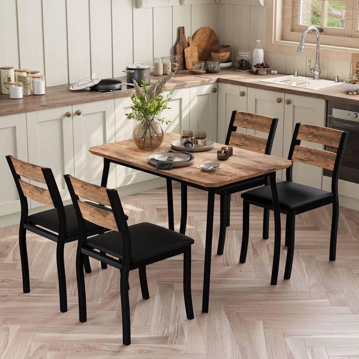 Danolapsi Dining Table Set for 4, 5 Piece Metal Frame Kitchen Table and ...