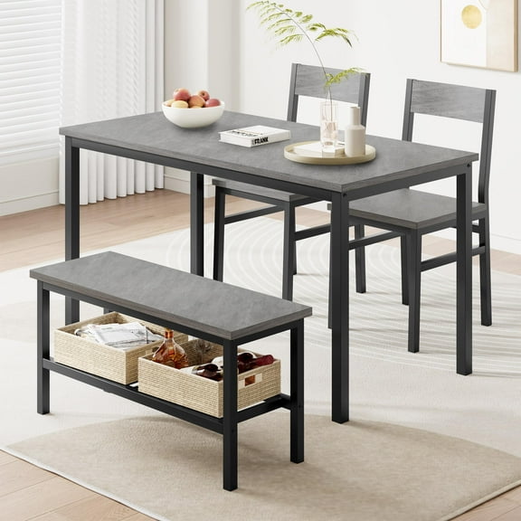 Danolapsi Dining Table Set for 4,Modern Kitchen Table with Chairs and Bench for Small Space,4 Piece Dining Table Set,4-Person Dining Room Table Set with Metal Frame and Storage Rack,Dinette Set