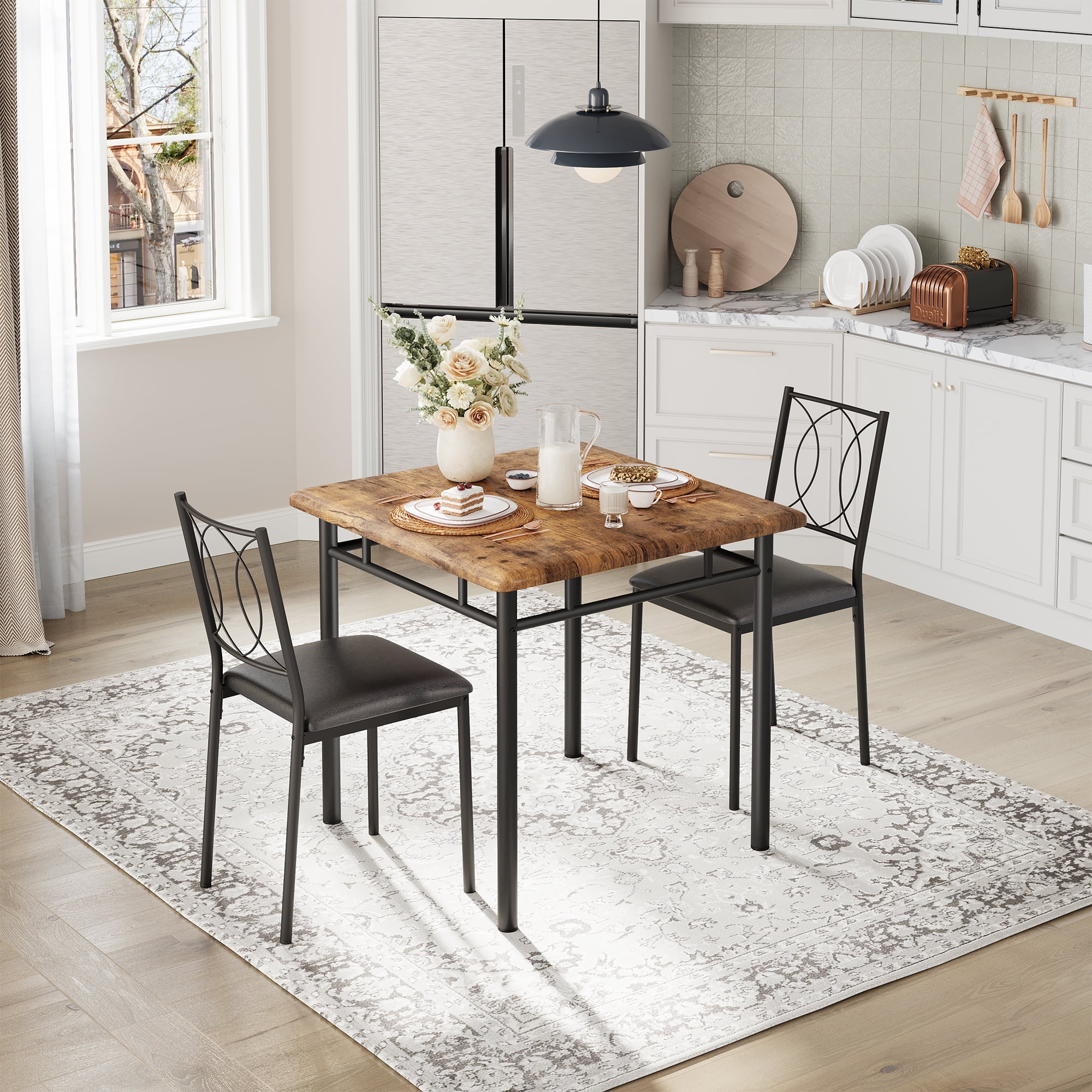 Danolapsi Dining Table Set for 2,Upholstered Chairs, Compact Wood ...