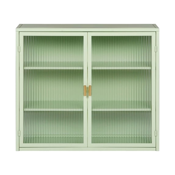 Danolapsi Double Glass Door Wall Cabinet With Featuring Three-Tier Storage Removable Shelves Metal Display Cabinet For Entryway Living Room, Bathroom Or Dining Room
