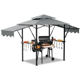 8 x4 Grill Gazebo Canopy Grill Tent for Outdoor Grill Double Tiered BBQ Gazebo with Two Extra Shadow Two Shelves Eight Hooks Small Grill Shelter For Backyard Patio Mushroom Color Walmart