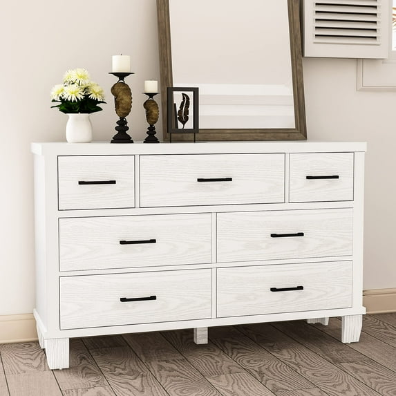 Danolapsi Dresser for Bedroom,7 Drawer Wood Double Dresser with Metal Handles,Modern Farmhouse Chest of Drawers,Wide Dressers Organizer,Wood Storage Chest Cabinet for Living Room,Entryway,Hallway