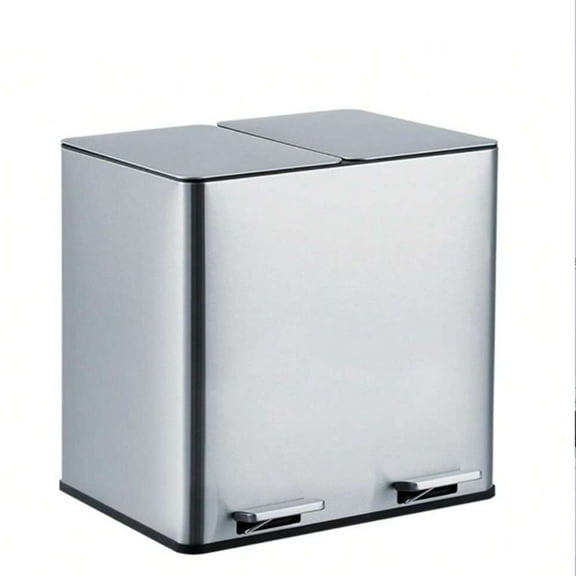 Danolapsi Dual Trash Can For Kitchen, 2x4 Gallon (2x15L) Stainless Steel Step Trash Can, Rectangular Garbage Can For Kitchen With 2 Compartments, Removable Inner Buckets, Soft-Close Lid, Airtight