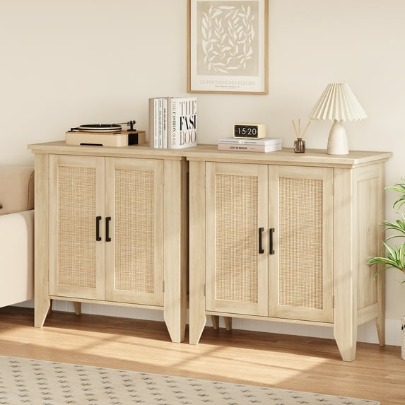 Danolapsi Easy to Assemble Sideboard, MDF Board Natural rattan White