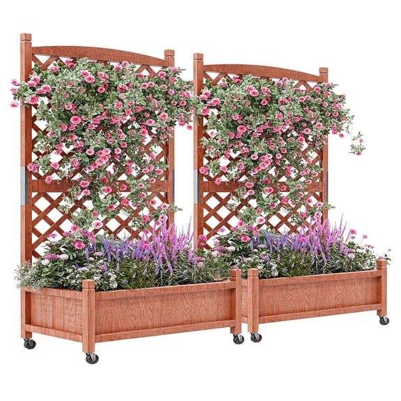 Danolapsi Elevated Wood Garden Bed with Built-in Trellis,Vertical Planter Box with Drainage & Wheels for Easy Mobility,Ideal for Patio, Yard or Outdoor Gardening,29.5"x 26"x 61.5"