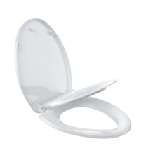 Danolapsi Elongated Toilet Seat Soft Slow Close Family Toilet Seat Magnets Down Lock Quick Release Full Flat Potty Training Toilet Seat with Child Toddler Seat White