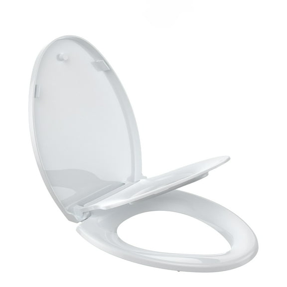 Danolapsi Elongated Toilet Seat Soft Slow Close Family Toilet Seat Magnets Down Lock Quick Release Full Flat Potty Training Toilet Seat with Child Toddler Seat White