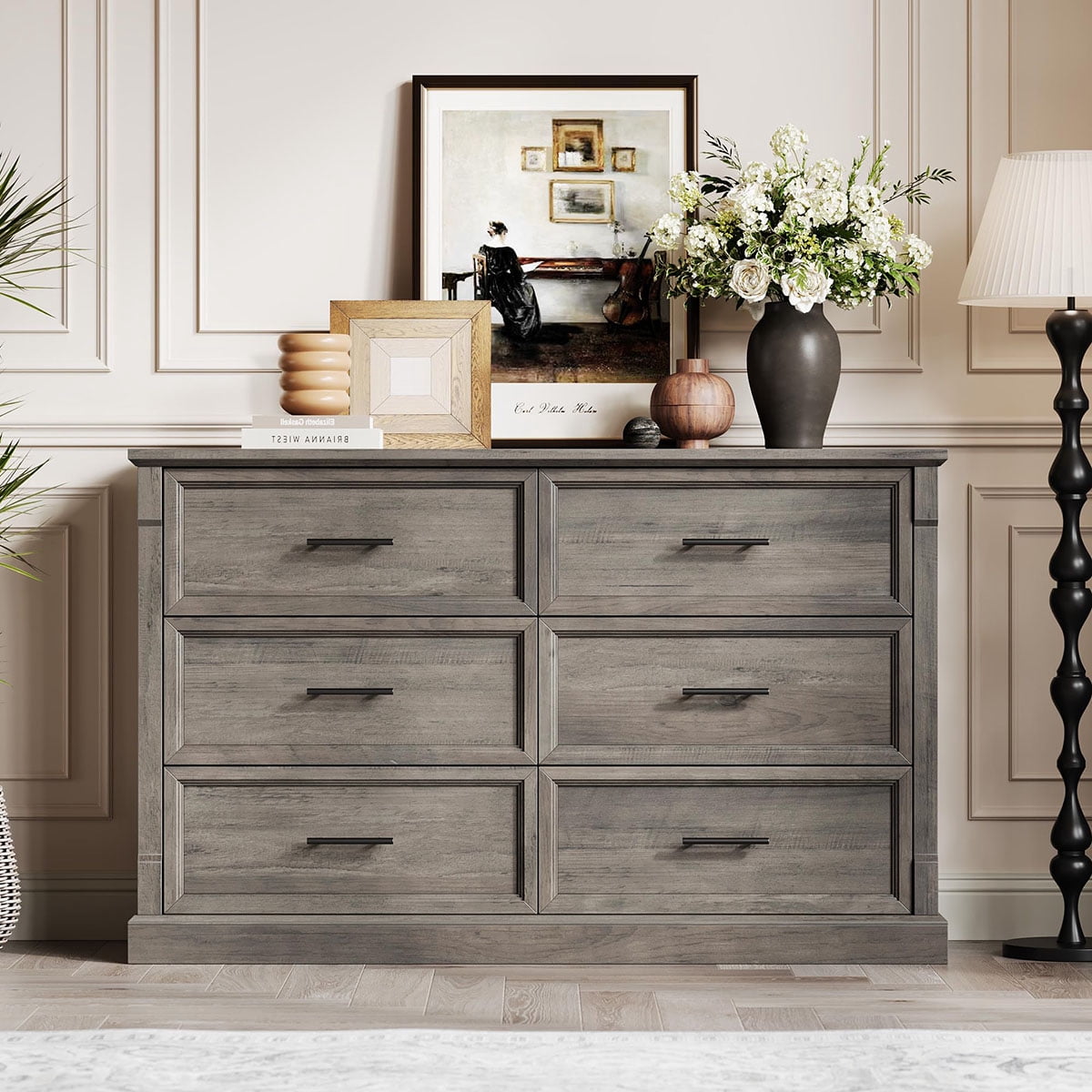 Danolapsi Farmhouse 6 Drawer Dresser for Bedroom, Rustic Wood Chest of ...