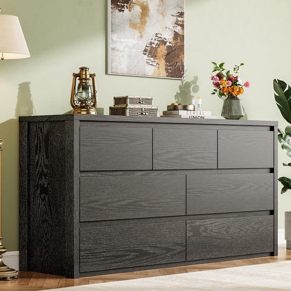 Danolapsi Farmhouse 7 Dresser for Bedroom, Wooden Drawer Dresser,Handle-Free Storage Cabinet with Drawers for Bedroom, Living Room & Hallway, with Anti-Tip Safety