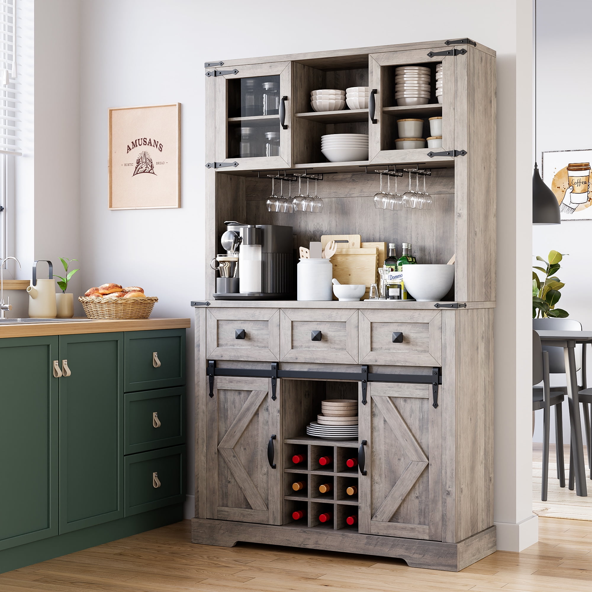 Danolapsi Farmhouse Buffet Cabinet with Storage, 54" Wine Bar Cabinet ...