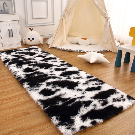 Danolapsi Fluffy Area Rug for Living Room ,Plush Shag Rugs for Bedroom Nursery Room Soft Shaggy Rug Anti-Slip Fuzzy Rugs for Dining Room Decor Floor Carpet, Black and White
