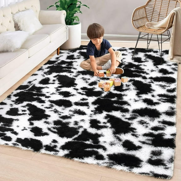 Danolapsi Fluffy Area Rug for Living Room ,Plush Shag Rugs for Bedroom Nursery Room Soft Shaggy Rug Anti-Slip Fuzzy Rugs for Dining Room Decor Floor Carpet, Black and White