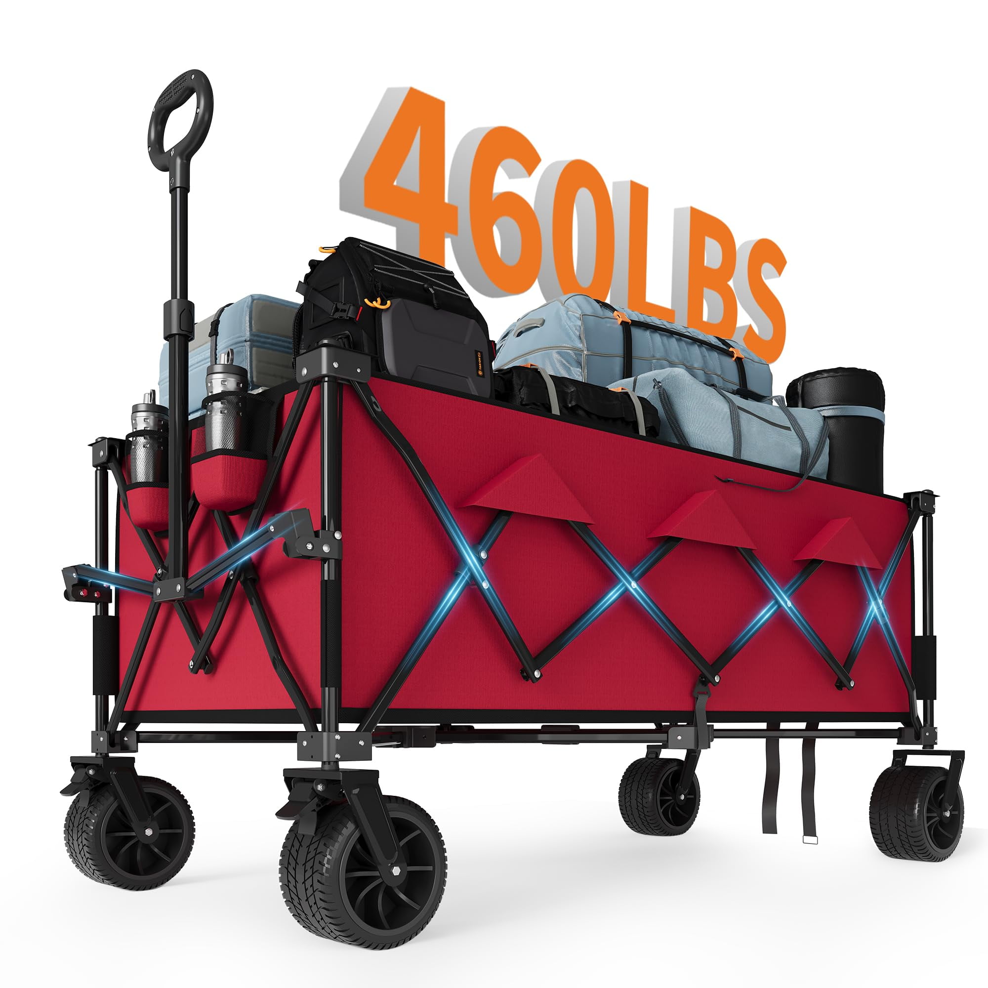 Danolapsi Foldable Wagon for Beach, Extra Large Collapsible Foldable Wagon for Camping, All Terrain Beach Wagons Extended with Cup Holders,460 lbs Capacity
