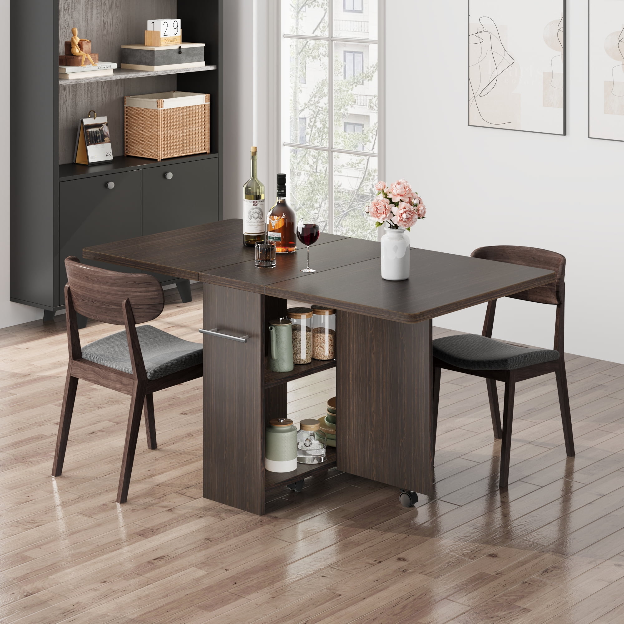 Danolapsi Folding Dining Table,Dinner Table with Wheels and 2-Layer ...