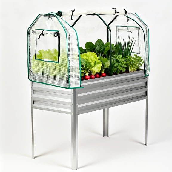 Danolapsi Galvanized Raised Garden Bed with Legs & Greenhouse Cover - 48x24x55in Elevated Planter Box - Built-in Watering System - 400lb Capacity for Vegetables, Flowers, Patio, Balcony