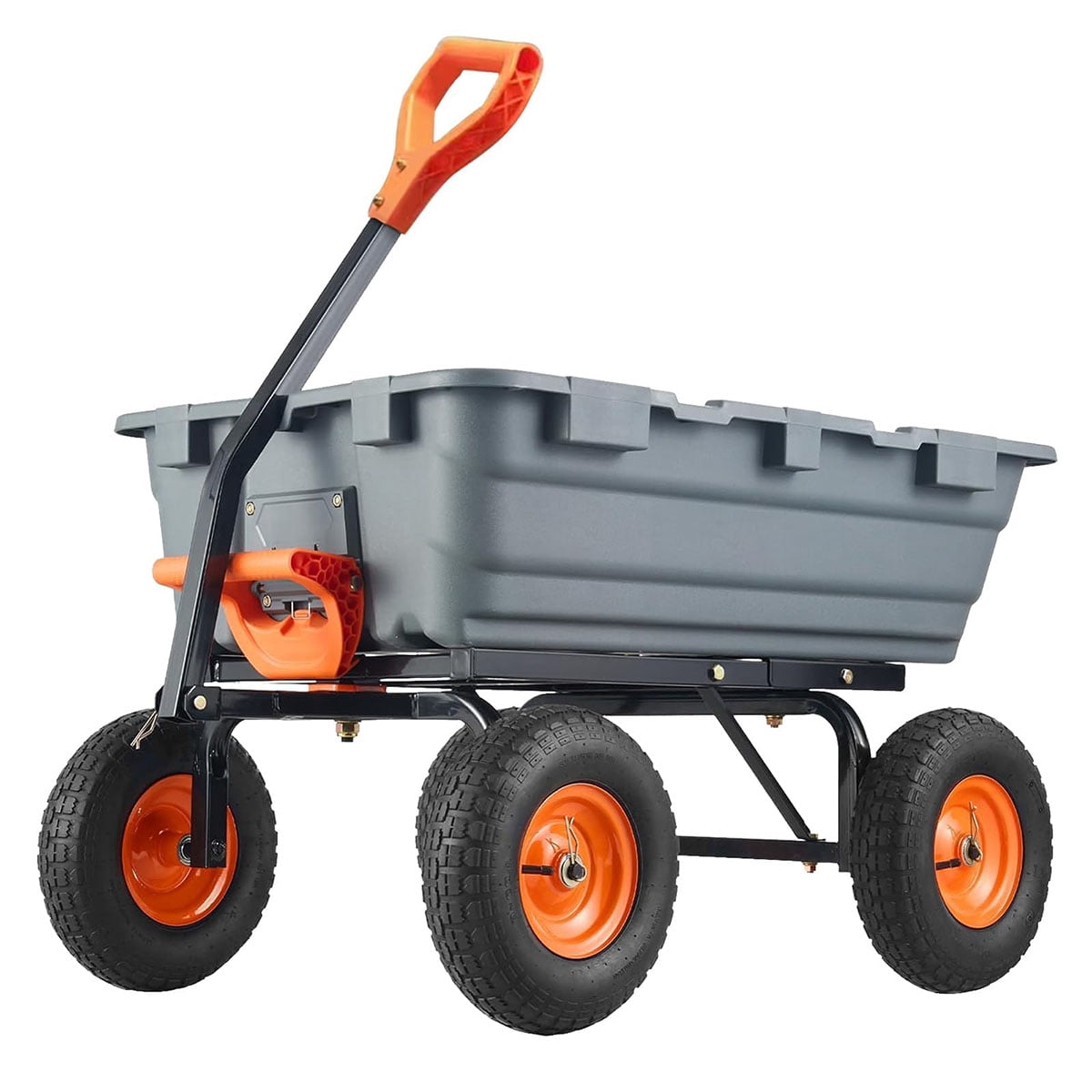 Danolapsi Garden Dump Cart, 800 lbs Heavy Duty Garden Wagon with 10 Inch Wheels, 4 Wheel Wheelbarrow,Steel Frame and Quick Release System Lawn Trailer