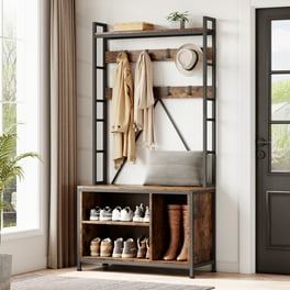 7 in 1Coat Rack with Storage Shelves and Fabric Drawers Hall Tree with Bench and Shoe Storage with Storage Cubbies Coat Hooks Oak Grey Walmart