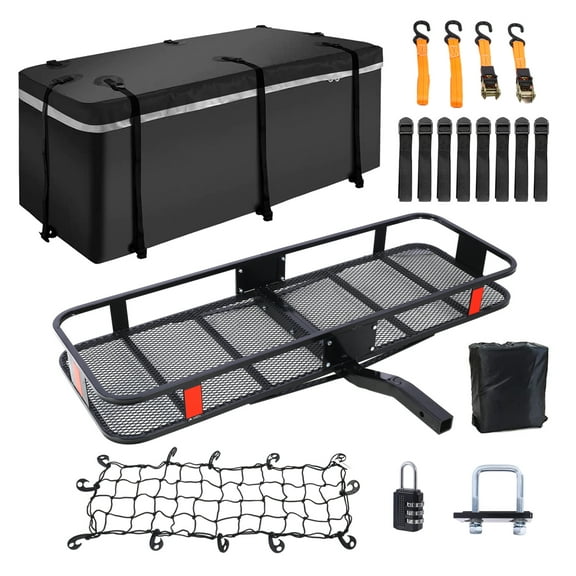 Danolapsi Heavy-Duty Trailer Hitch Cargo Carrier Folding Cargo Rack Rear Luggage Basket 500 Lbs Capacity 16 CuFt 2" Receiver Hitch Cargo Rack Luggage Cargo Bag,Hitch Stabilizer,Cargo Net