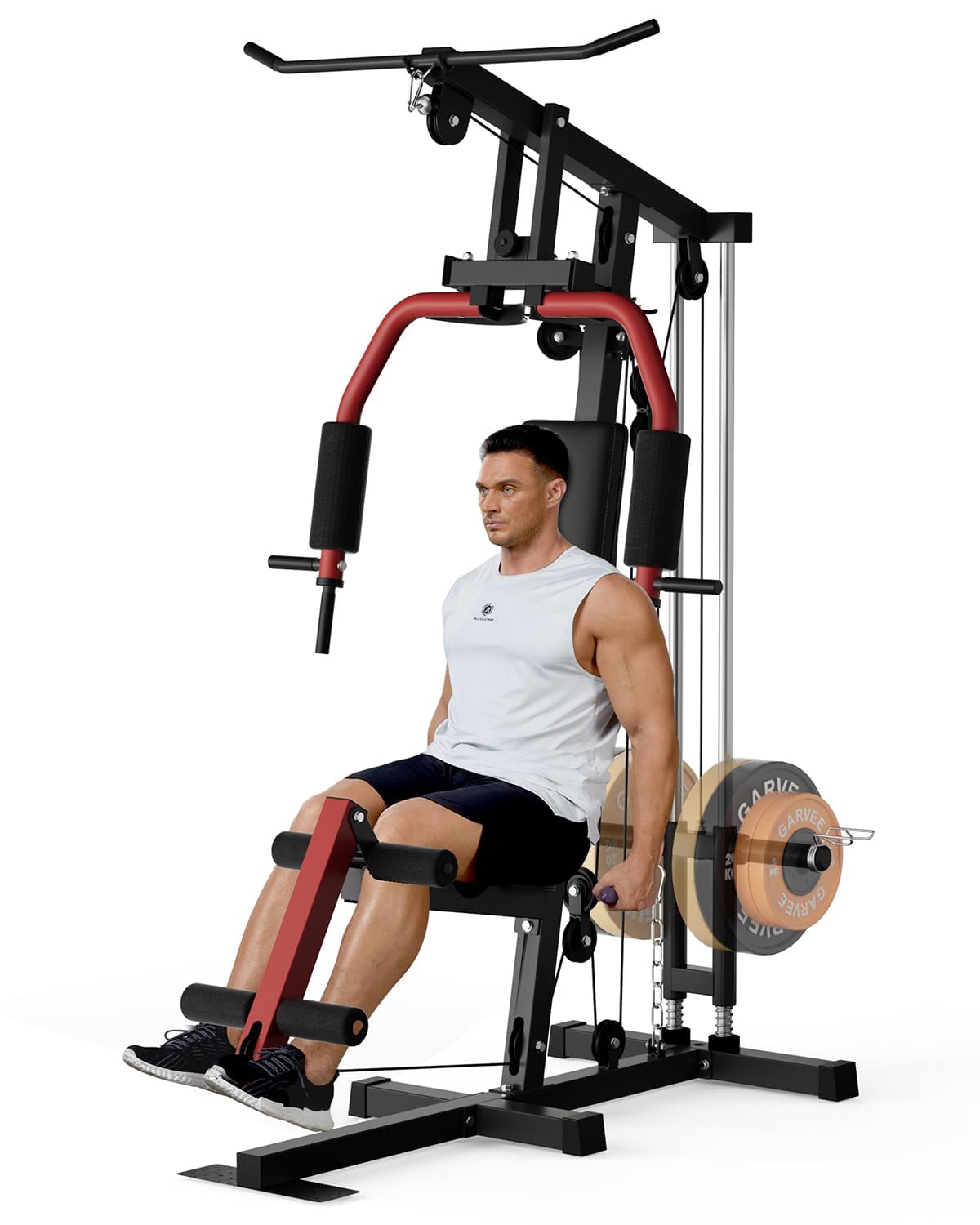 Danolapsi Home Gym Equipment Multifunctional Full Body Exercise Workout Station Fitness with Leg Press,Pulley System,400Lbs Weight Bar for Strength Training,Home Gym Machine